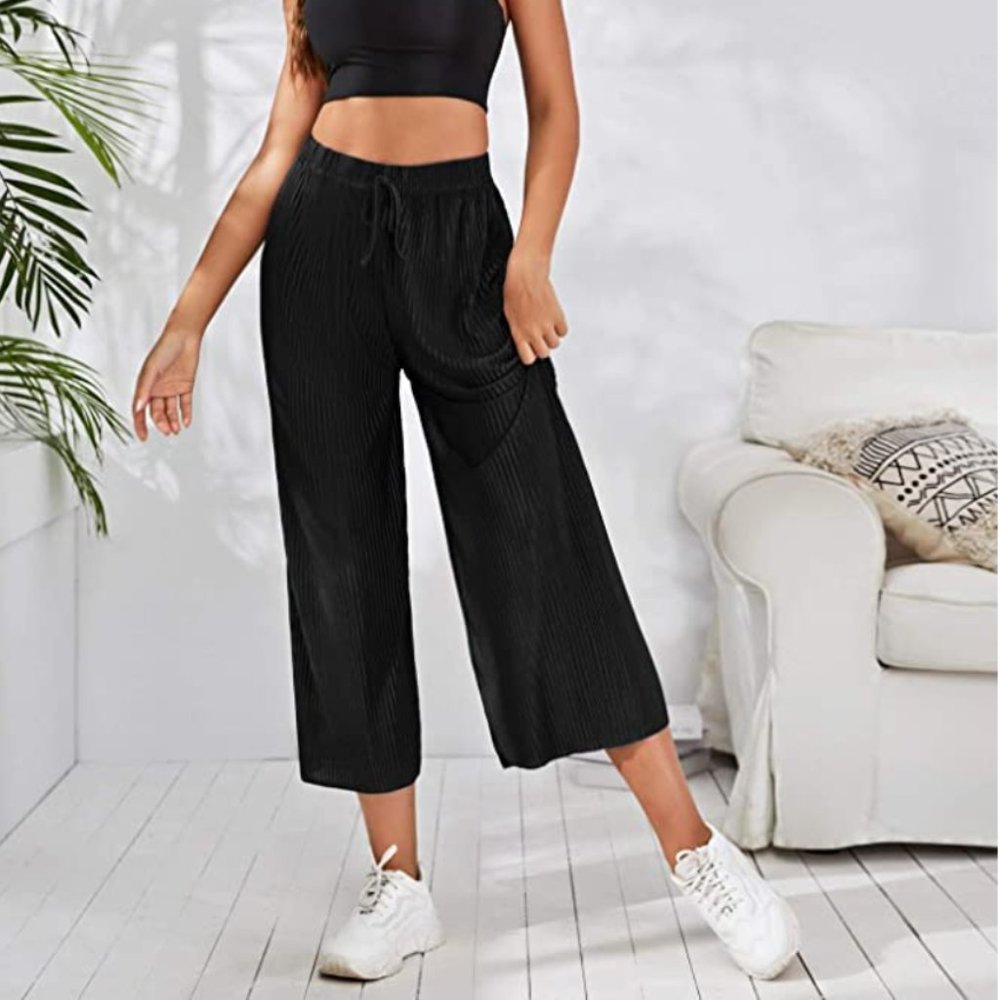 Wide Leg Pants Pleated Loose Drawstring Trousers